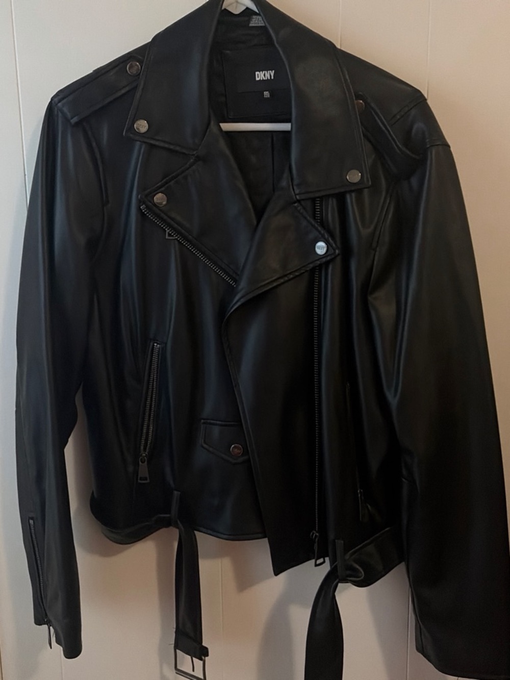 DKNY Black Faux Leather Biker Jacket
